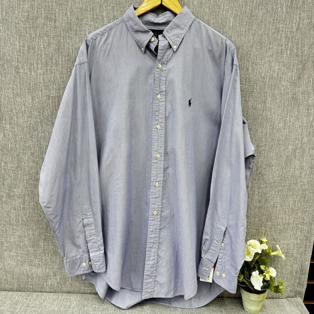 Ralph Lauren Yarmouth Shirt Mens 17 34/35 XL Blue White Stripe Button Down Cotto